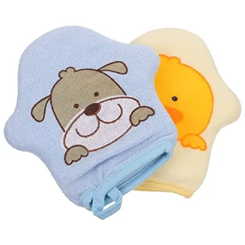 Produktbild: HEALLILY Cartoon Badhandschuh 2 Stücke Baby Bad Mittade Ducky Hund Waschtülde Kinder Waschen Handschuhe Bad K?rperw? Peeling Handschuhe Waschen Handtücher für Toddler Cartoon- Handtücher- Wäscher.