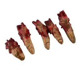 Produktbild: HEALLILY Halloween Blut Requisiten fälschen unheimlich abgeschlagene Finger Körperteile gebrochen für Spukhaus Halloween-Vampir Zombie Partydekorationen liefert 5 Stück