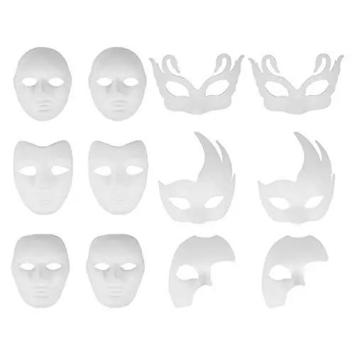 Produktbild: HEALLILY Malbare Papiermaske 12Pcs Diy Vollgesichts-Cosplay- Leere Halbgesichts-Maskerademasken Opernmasken Einfache Karnevalmaske für Halloween-Malerei-Partydekorationen (?) Weiße Gesichtsmaske