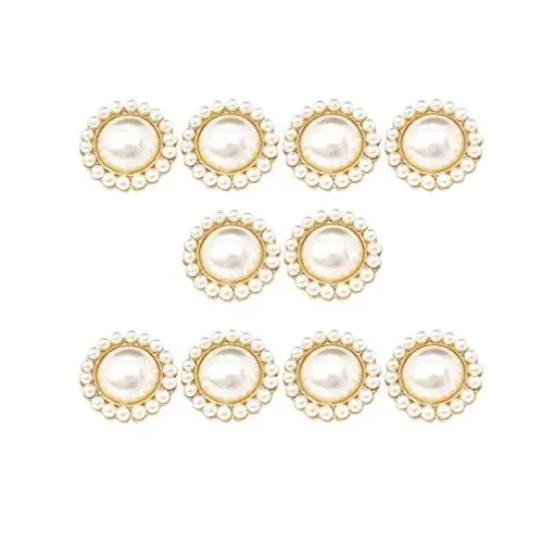 Produktbild: HEALLILY Perle Blume Knopf Kreative Legierung Verzierungen Knöpfe DIY Bastelbedarf für Schmuck Machen Hochzeitsfeier Home Dekoration 10Pcs (Beige)