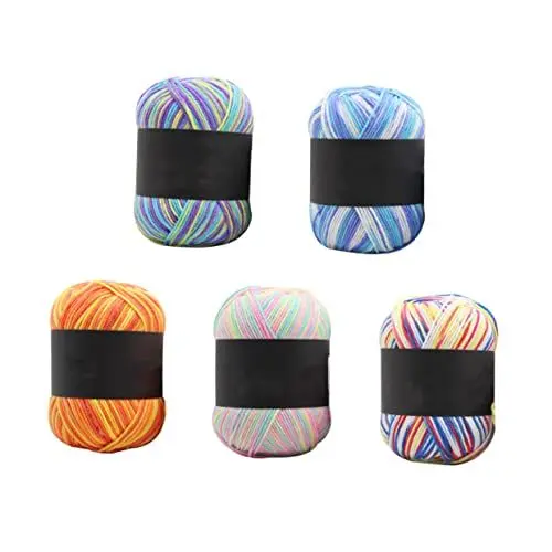 Produktbild: HEALSOPTHY 5rollen Baumwollgarn Mit Farbverlauf Strickgarn Häkelgarn Mehrfarbiges Garn Dreifädig Gelb Grün Rosa Orange Weiß Bunt Strapazierfähig Weich Für Kleidung Accessoires