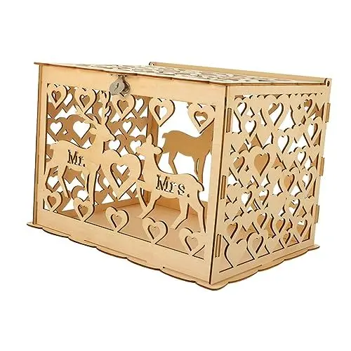 Produktbild: HEALSOPTHY Hochzeitskartenbox aus Holz Geldgeschenk Box für Hochzeiten Personalisierte Kartenablage Große Durchsichtige Box für Geschenkkarten für Hochzeitsfeier und Erinnerungsbox