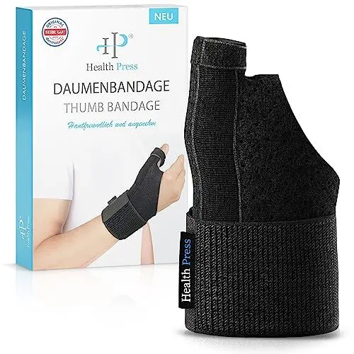 Produktbild: Health Press® Daumenbandage – Atmungsaktive Daumenschiene – Daumenschutz Universell Rechts/Links – Daumen Bandage für Daumensattelgelenk – Daumenstütze – Medizinisch zertifizierte Daumenorthese