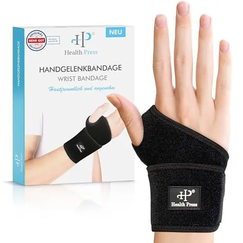 Produktbild: Health Press Handgelenk Bandagen – 1x Handgelenkstütze – Handgelenkbandage – Entlastung & Stabilisierung des Handgelenks – Kompression Handgelenkschoner – Stützbandagen für Handgelenke Rechts/Links