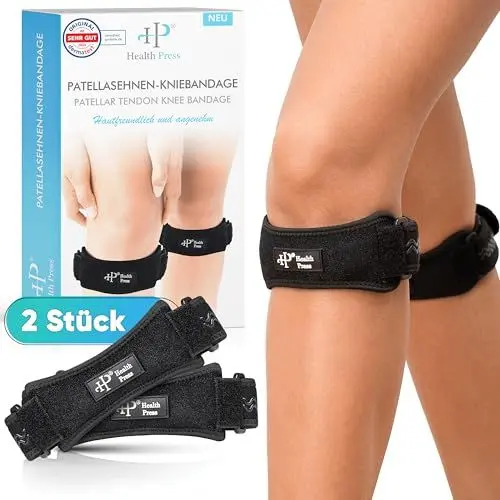 Produktbild: Health Press® Patellasehnen-Kniebandage – 2x Kniebandage – Patellasehnenbandage zur Entlastung, Führung & Stabilisierung der Patellasehne – Kniestütze – Kniescheiben Bandage – Verstellbares Band