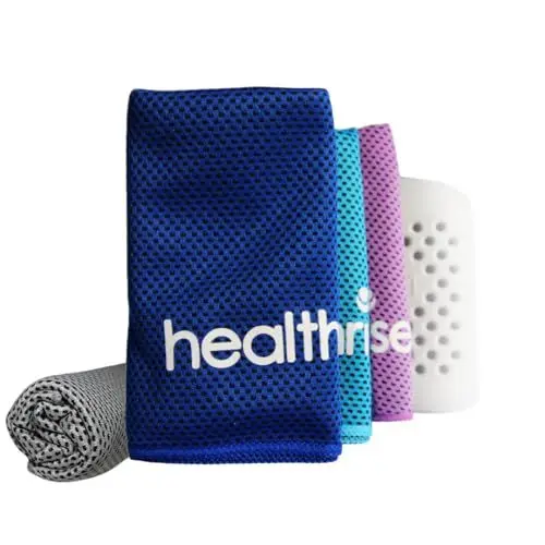 Produktbild: Health Rise Cooling Towel Set | 4er-Set mit Transport Case | Instant Cool Effekt | Kühlhandtuch für Sport Outdoor und Reise | Blau, Hellblau, Lila, Grau