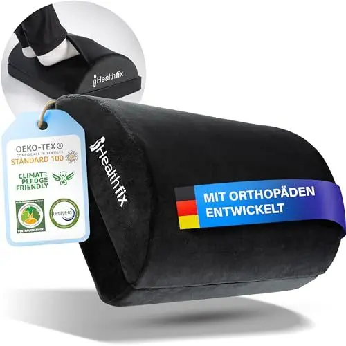 Produktbild: Healthfix® Ergonomische Fußstütze für Schreibtisch & Co. | Verbesserte Sitzhaltung durch höhenverstellbarer Fußablage mit Integrierter flauschigen Fußtasche | Ideal für Büro und Homeoffice