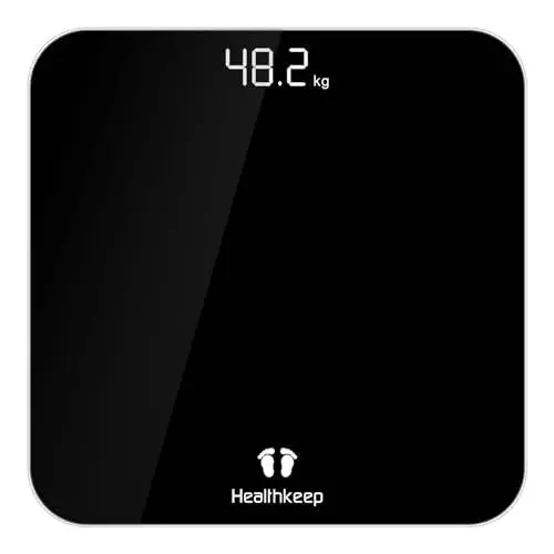 Produktbild: Healthkeep Personenwaage, Körperwaage mit Hochpräzisions-Sensoren, Personen Digitalwaage mit Step-On-Technik, Gewichtswaage aus Sicherheitsglas, Schwarz