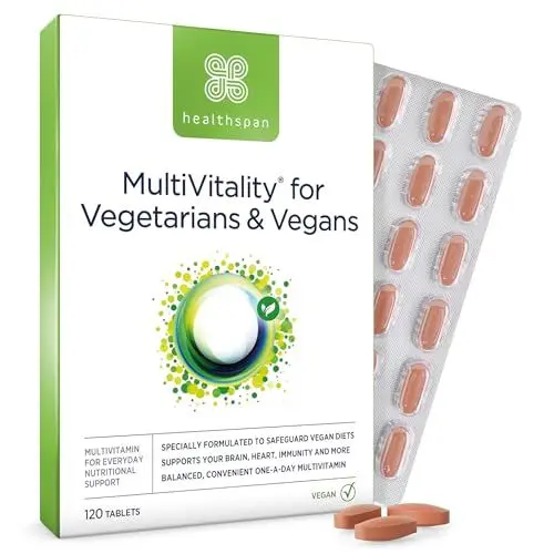 Produktbild: Healthspan Multivitamin für Vegetarier & Veganer | Immungesundheit | Energielevel steigern | Unterstützt Knochen, Zähne & Muskeln | Enthält Vitamine B12 & D, Kalzium, Eisen & Zink | 120 Tabletten