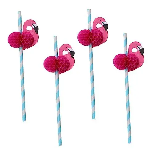 Produktbild: Healvian Papier-strohhalme Mit Flamingo-wabenmuster 30 Stück Strohhalme Für Geburtstags- Hochzeits- Teeparty- Und Gartenparty-dekorationen