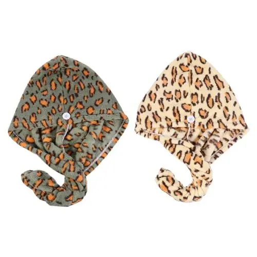 Produktbild: Healvian 2St Leopardenhut für trockenes Haar Damenhaartrockentuch Kopftuch für Damen Kosmetika friseurkoffer boxen set handtücher Kopftuch trocknen trockene haarwickel Polyester (Polyester)