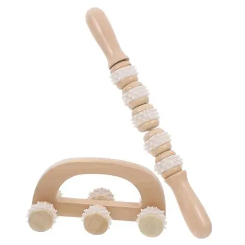Produktbild: Healvian 2 Stücke Körper Guasha Massage Werkzeuge Muscle Roller Stick Holz Massage Roller Für Zurück Natürliche Holz Weiche Silikon