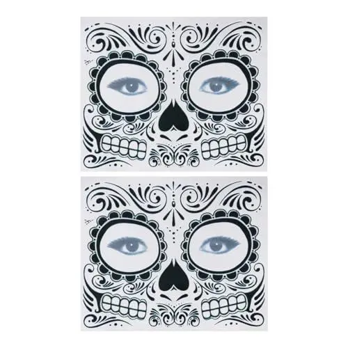Produktbild: Healvian 2 Blatt Halloween Gesichtstattoo Schwarz Halloween Gesichtstattoos Halloween Temporäre Tattoo Aufkleber Wasserfeste Gesicht Tattoos Aufkleber für Männer Damen