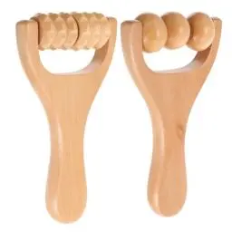 Produktbild: Healvian 2 Stück Gua Sha Faszienroller Mit Griff Massageroller Faszienrolle Klein Rückenkratzer Holz Anti Massagegerät Rückenmuskel Roller Gesichtsroller Körper Massage Für Rücken, Beine, Nacken, Sch