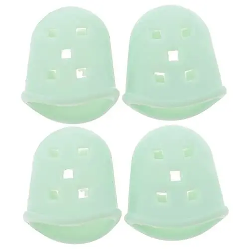 Produktbild: Healvian 4 Stück Gitarren Fingerschutz Fingerkuppenschutz Daumen Schutzhüllen Fingerlinge Silikon Fingerschützer Fingerspitzen Schutz für Saiten Instrumente Gitarren Bass Ukulele Bass Nähen