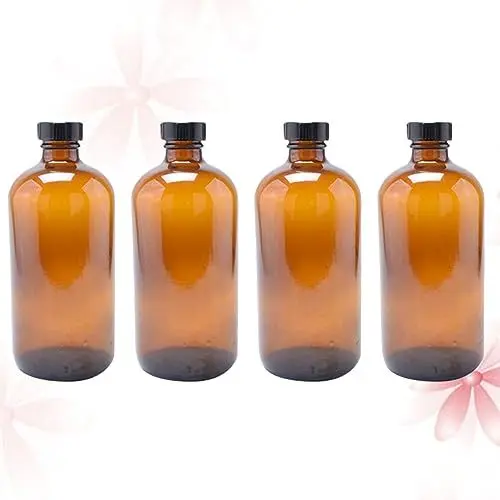 Produktbild: Healvian Set Mit 4 Braunen Glasflaschen Mit Schwarzem Bakelitverschluss Runde Flaschen Für Ätherische Öle Nachfüllbare Reiseflaschen