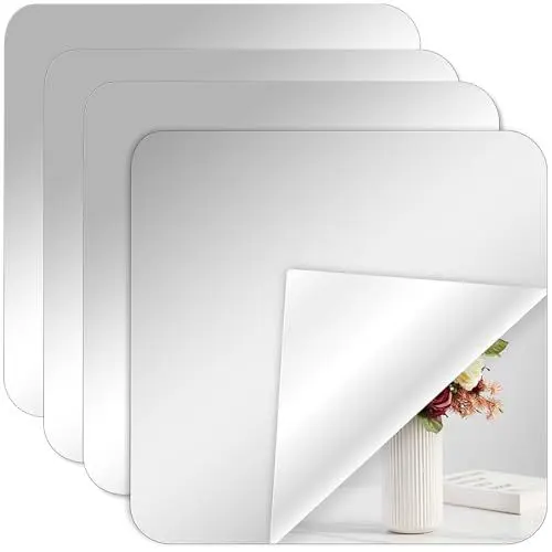 Produktbild: Healvian 4 Stück Spiegel Badezimmer Abnehmbarer Klebespiegel Spiegelfolie Wandspiegel Spiegelfolie Selbstklebende Spiegel Aufkleber Fliesenspiegel Klebespiegel Flexibler 30x30cm