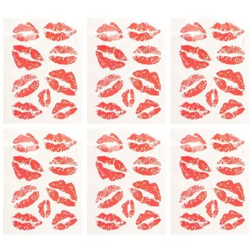 Produktbild: Healeved 6 Stücke Aufkleber Kussmund Temporäre Tattoos - Rote Lippen Aufkleber für Männer oder Frauen, Arm Brust Schulter Tätowierung Zum Aufkleben
