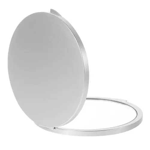 Produktbild: Healvian Faltbarer Mini-schminkspiegel Mit Runder Abdeckung Kompakter Schminkspiegel Φ82 Mm Tragbarer Kleiner Reisespiegel 7-fache Vergrößerung Silber