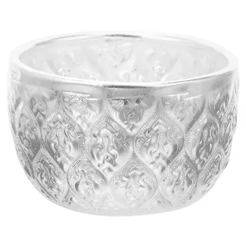 Produktbild: Healvian Räucherschale Aluminium SPA Ätherische Öle schalen Thailändische Traditionsschale Weihwasserschale 7.5 cm Silberne Reis-Servierschale Massagebehälter