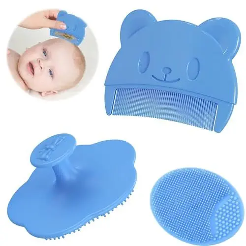 Produktbild: Heanvmyss Baby Haarkamm,3 Stück Baby Kamm und Badebürste,Schorfkamm,Milchschorf Baby Entfernen,Baby Haarbürste,Neugeborene Haarkamm,Weichen Massagebürste Haarbürste für Kind(Blau)
