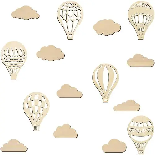 Produktbild: Heart Tong Holz-Wanddekoration, Heißluftballon und Wolken, DIY Dekoration für Kinderzimmer, Schlafzimmer und Wohnzimmer