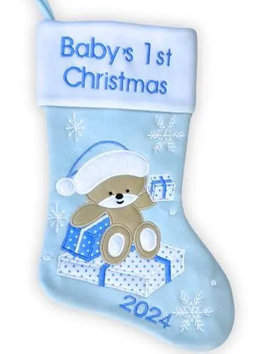 Produktbild: Heart's Sign Weihnachtsschmuck, Kamindekoration, My First Christmas Strümpfe für Baby Girl & Boy Andenken Weihnachtsbaum Dekorationen 2024 Neugeborene Kleinkind Weihnachtsbaum Spielzeug Large azurblau