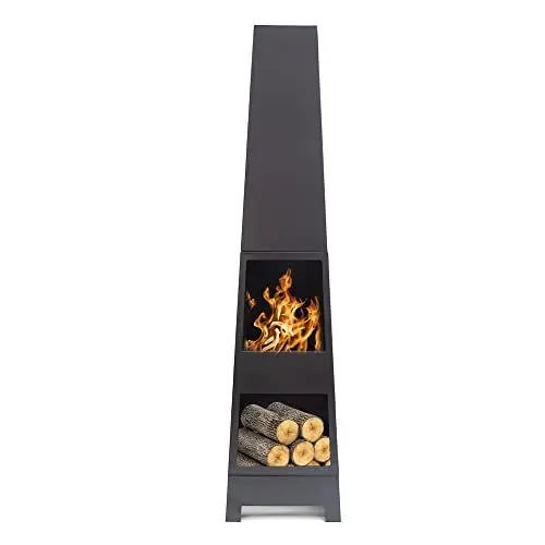 Produktbild: HEAT Outdoor Living Oslo - Terrassenofen - Feuertonne & Feuerstelle für entspannte Abende - Feuersäule Outdoor - Terrassenkamin und Gartenkamin - Gartenofen aus Stahl - Holzofen - 36x36x150cm