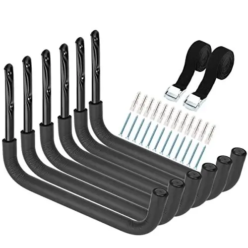Produktbild: Heavdace Kajak-Aufbewahrungsregale, 39,4 cm, robuste Garagenaufbewahrung, SUP-Haken, Wandhalterung, Surfbrett-Aufhänger (39,4 cm), 6 Stück