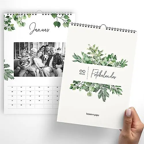 Produktbild: heaven+paper Eukalyptus Fotokalender ohne Jahr zum selbstgestalten – Premium A4 Wandkalender für Fotos (schöne Geschenkidee) DIY Wandkalender 2025 Bastelkalender selbst gestalten (GREEN ohne Jahr)