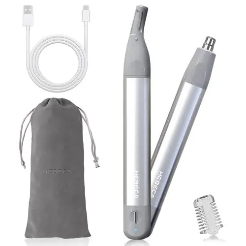 Produktbild: HEBECA Nasenhaartrimmer Frauen - Nasentrimmer Damen Augenbrauenrasierer Elektrisch Damen Nasen und Ohrentrimmer Portable Wiederaufladbares USB 2 in 1 Gesichtsrasierer Frauen Rosa (Grau)