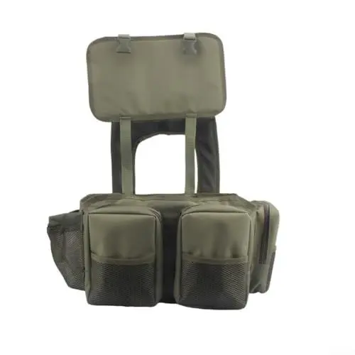Produktbild: HEBEOT Angeltasche, Angelstuhl, Angelrucksack, sitzender und tragbarer Köder, Angelbox mit Schultergurt, 39 x 34 x 19 cm, green