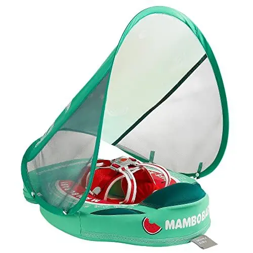 Produktbild: HECCEI Baby Schwimmring mit Sonnendach, Mambobaby Nicht Aufblasbarer Schwimmreifen Hautfreundlich und Weich Schwimmhilfe Baby Float Schwimmtrainer für Kinder 3 Monate bis 24 Monate