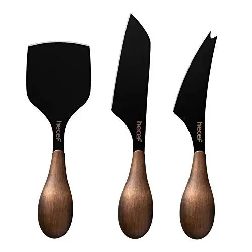 Produktbild: hecef Retro-Käsemessersatz von 3, Bronze-Textur-Mehrzweck-Käsemesser, Ein Scharfes Messer, Hartkäsemesser & Meißelmesser und Geschenkverpackung sind eingeschloßen