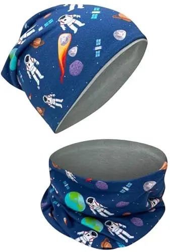 Produktbild: HECKBO Astronaut Beanie & Loop Schal Set - Wendemütze für Kinder, 2-8 Jahre, 95% Baumwolle - Wintermütze Kinder