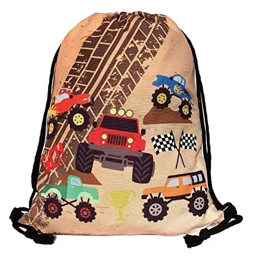 Produktbild: HECKBO Kinder Turnbeutel Monster Truck - 40x32cm - Sportkleidung Trinkflasche - Kindergarten, Schule, Stoffbeutel Kita - Rucksack, Tasche, Sportrucksack, Sportbeutel Junge Mädchen