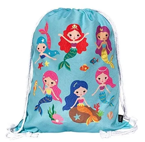 Produktbild: HECKBO Meerjungfrau Mädchen Turnbeutel - beidseitig mit buntem Meerjungfrauen Motiv - 40x32cm - waschmaschinenfest (türkis) - geeignet für Sport, Schule, Freizeit, Kindergarten, Krippe, Urlaub