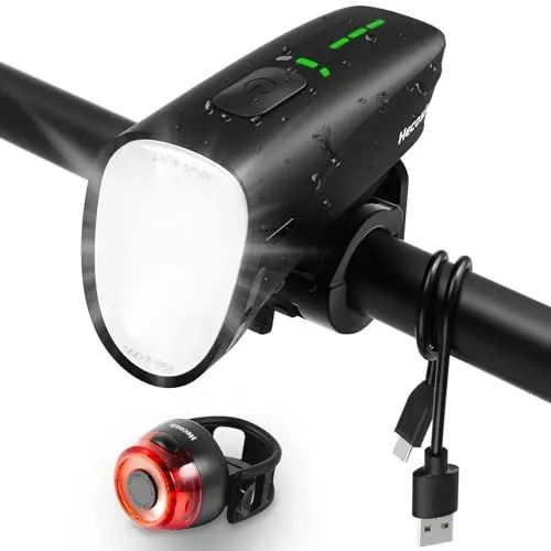 Produktbild: Hecosie Fahrradlicht Set, 100 Lux LED Fahrrad Licht StVZO Zugelassen Fahrradbeleuchtung IPX5 Wasserdicht Fahrradlicht vorne & Rücklicht bis zu 9h Leuchtdauer USB Aufladbar