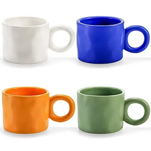 Produktbild: Hedume Set mit 4 Keramik-Kaffeetassen, 340 ml, Keramikbecher mit großem Griff, Becher-Set für Latte, Cappuccino, heiße Schokolade, Milch, Teetasse, Geschenk für Mädchen, Mutter, Liebhaber
