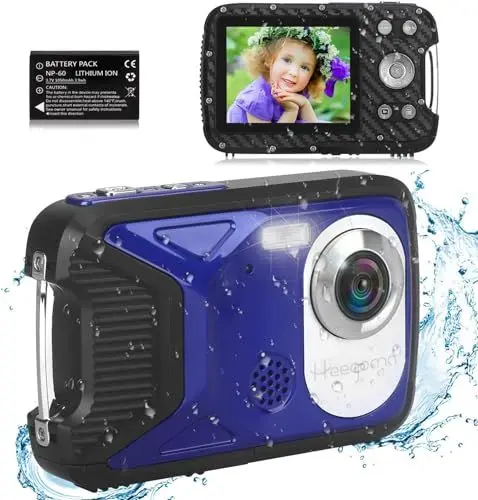 Produktbild: Heegomn wasserdichte Digitalkamera für Kinder, 16 MP Full HD 1080P, 8-facher Digitalzoom, Unterwasserkamera für Jugendliche/Anfänger (Blau)