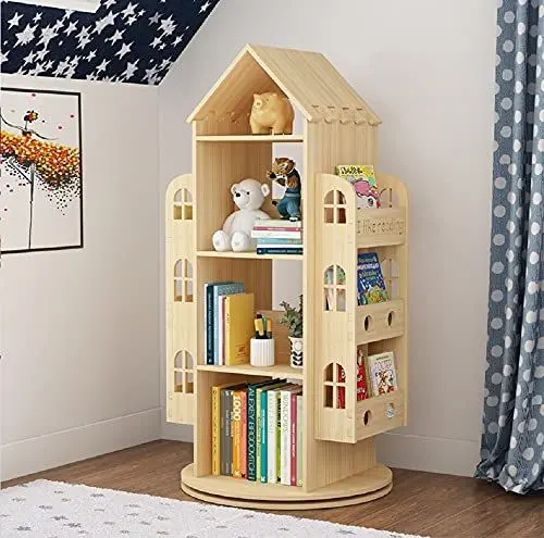 Produktbild: Heehee 4 Massivholz Drehbares Bücherregal, 360 Grad, Standregal, Lagerregal für Kinder und Erwachsene, multifunktionales Bücherregal