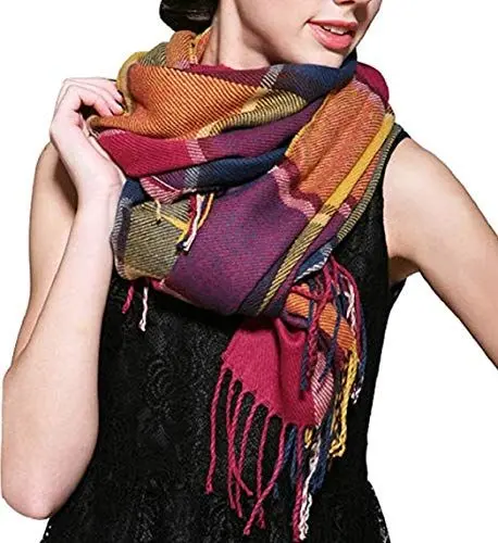 Produktbild: heekpek Damen Kariert Oversized Kaschmir Schal Lange Winterschal Weich Wraps Groß Karo Fransen Schal Warm Schal für Herbst Winter, Regenbogen