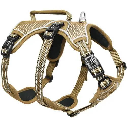 Produktbild: HEELE Hundegeschirr, Ausbruchsicher, Schnalle im Halsbereich, Reflektierend, Brustgeschirr mit Robuster Griff, Panikgeschirr Hund, Hundegeschirr Stabilen Eindruck, Passt wie Angegossen, Braun, M