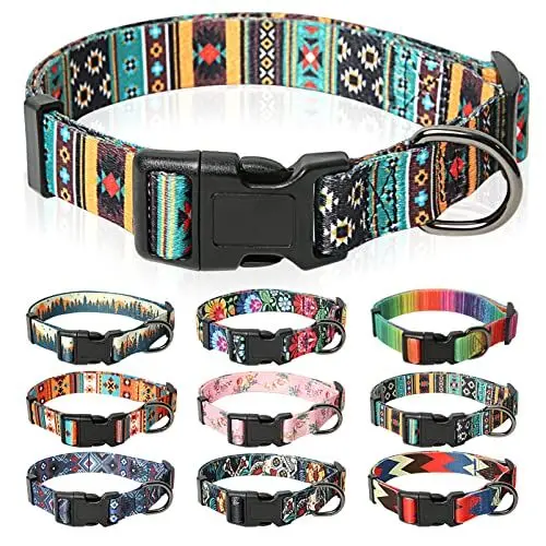 Produktbild: HEELE Hundehalsband, Hunde Halsband für Welpen Kleine Mittlere Große Hunde, Gemustertes Hundehalsbänder Verstellbares, Komfort, Robustem HundeHalsband, Bohemian Cyan, S