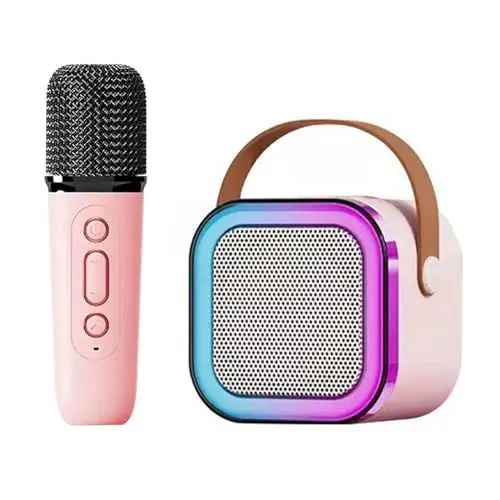 Produktbild: HEEPDD Tragbare Karaoke-Maschine mit Kabellosem Mikrofon, Premium-Sound, Lichteffekten, Verbindung, Vielseitig Einsetzbar für Heimpartys (Rosa mit 1 Mikrofon)