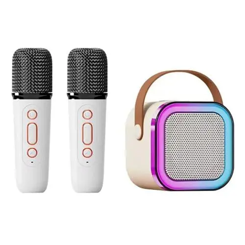 Produktbild: HEEPDD Tragbare Karaoke-Maschine mit Kabellosem Mikrofon, Premium-Sound, Lichteffekten, Verbindung, Vielseitig Einsetzbar für Heimpartys (Weiß mit 2 Mikrofonen)