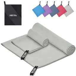 Produktbild: HEETA Mikrofaser Handtücher Set 2 Stück (80x40cm + 180x90cm) -Weich Schnelltrocknende Handtücher für Fitness, Sauna und Outdoor-Aktivitäten, Microfiber Towel mit Aufbewahrungsbeutel, Grau