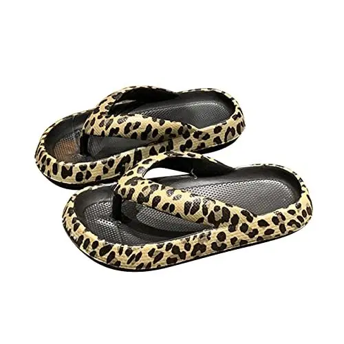 Produktbild: Heflashor Badeschuhe Herren Damen Cloudyzz Schlappen Wolke Hausschuhe Sommer Flip Flops rutschfeste Pantoletten Badelatschen,Schwarz Leopardenmuster,39/40 EU