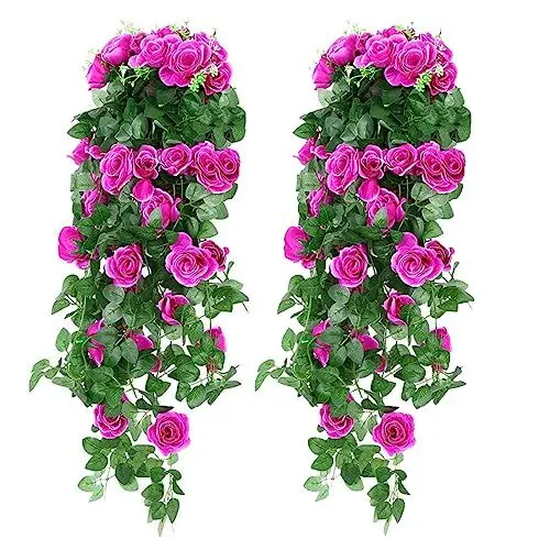 Produktbild: Heflashor Künstliche Hängende Blumen, Veilchen Hängende Kunstblumen, Künstliche Hängepflanzen Girlande Plastikblumen Wanddekoration für Haus Garten Hochzeit Büro,Rose-Lila