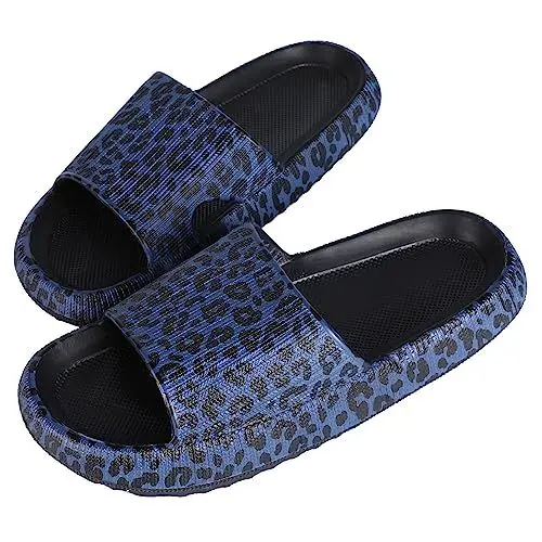 Produktbild: Heflashor Unisex Badeschuhe Cloudyzz Schlappen Wolke Hausschuhe rutschfeste Pantoletten Weich Eva Badelatschen für Damen Herren,Schwarz Leopard,44/45 EU